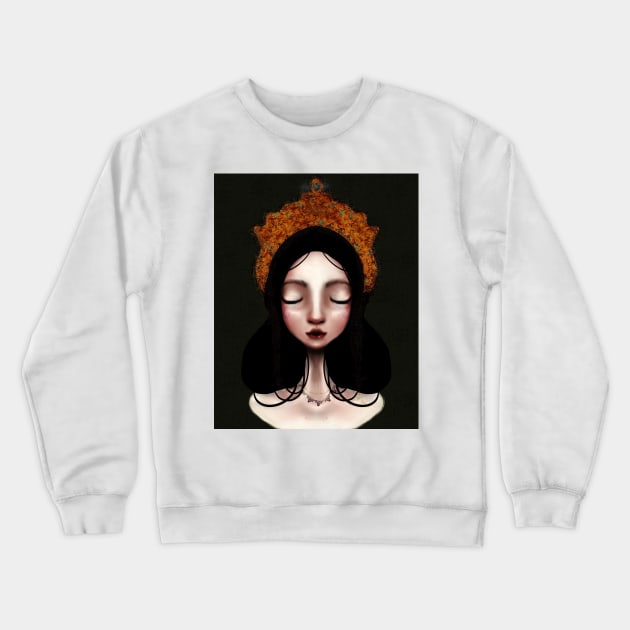 Snow White Low Brow Illustration With Russian Style Headress Glitter Undereye Make Up Crewneck Sweatshirt by penandbea